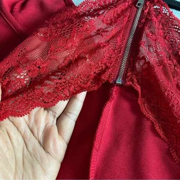 Red Lace Back Romper - Picture 6 of 8